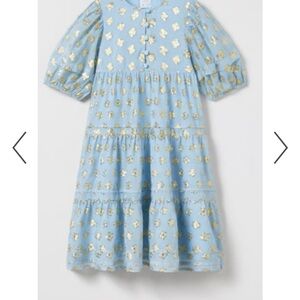 Zara Blue and Gold foil print dress for girls